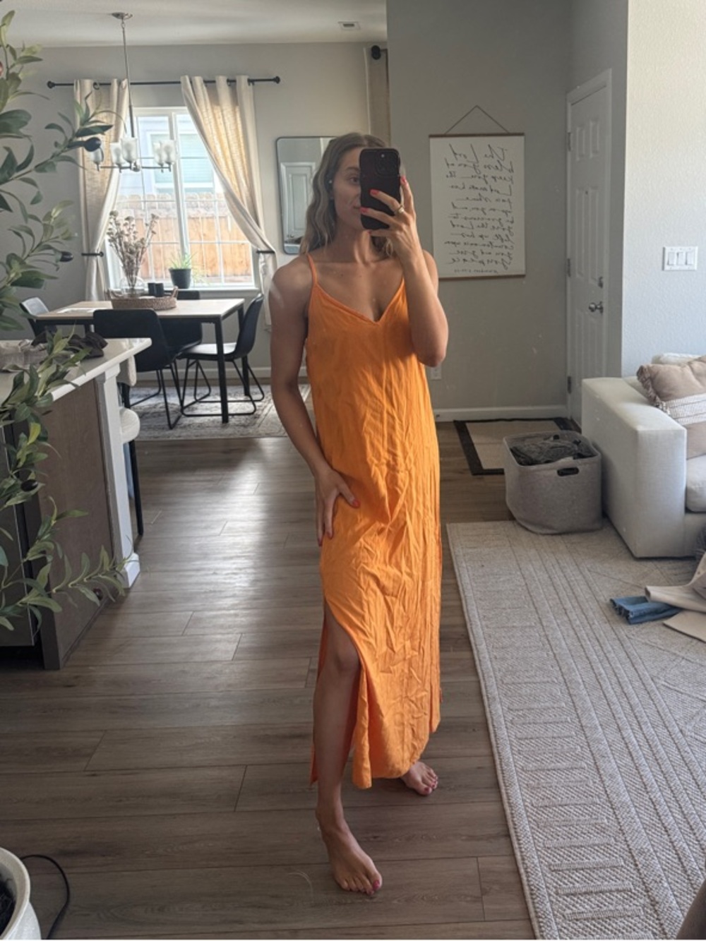 Old Navy Orange Slip Maxi Dress with Side Slit